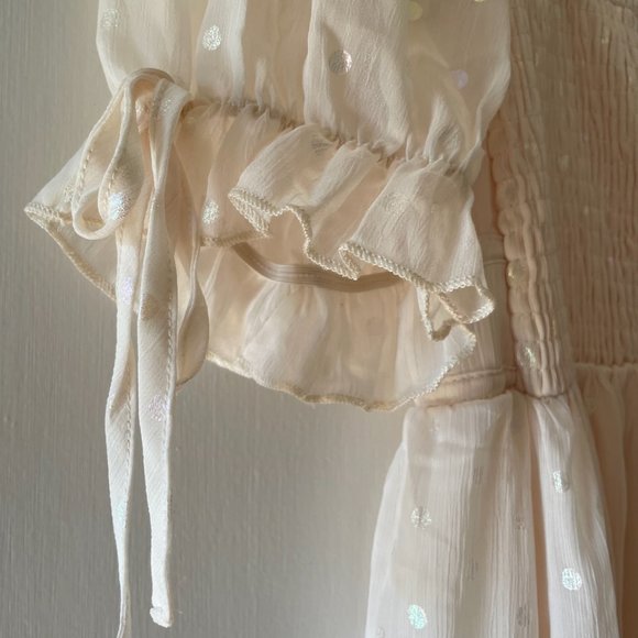 Little Mistress floor length dress, size 14, ivory w dots, puff sleeves - Picture 7 of 7